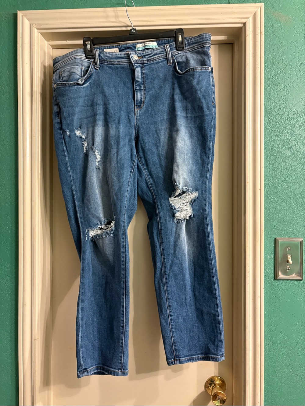 Pilcro by Anthropologie Distressed Medium Blue Boyfriend Jeans